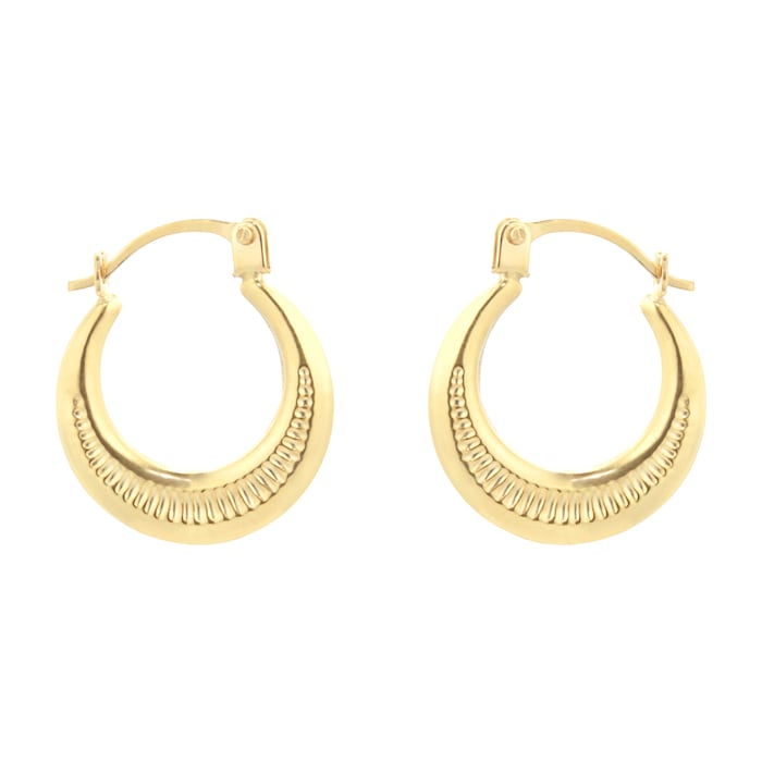 Goldsmiths 9ct Yellow Gold Patterned Creole Huggie Earrings