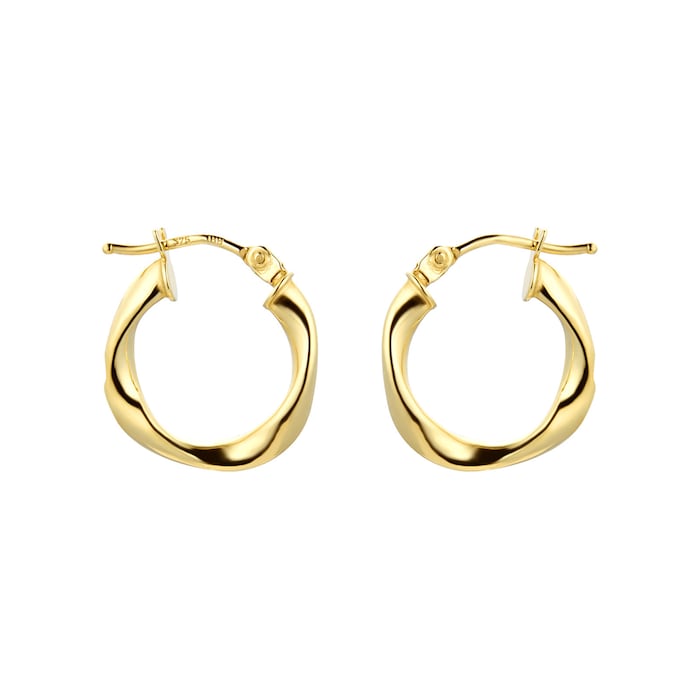 Goldsmiths 9ct Yellow Gold 10mm Wave Hoop Earrings