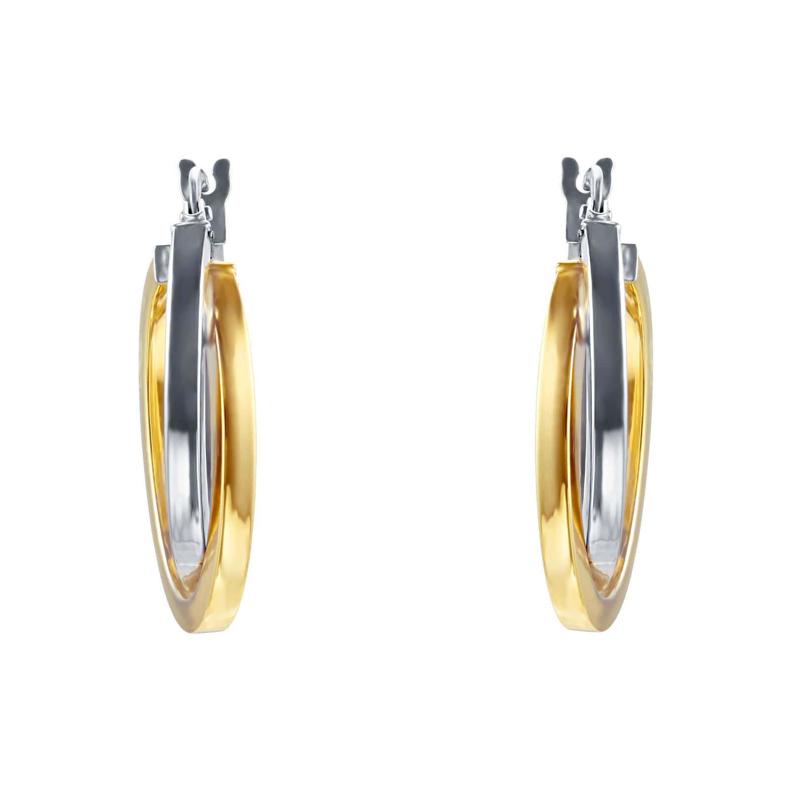 18ct Bi Colour Gold Oval Crossover Hoop Earrings
