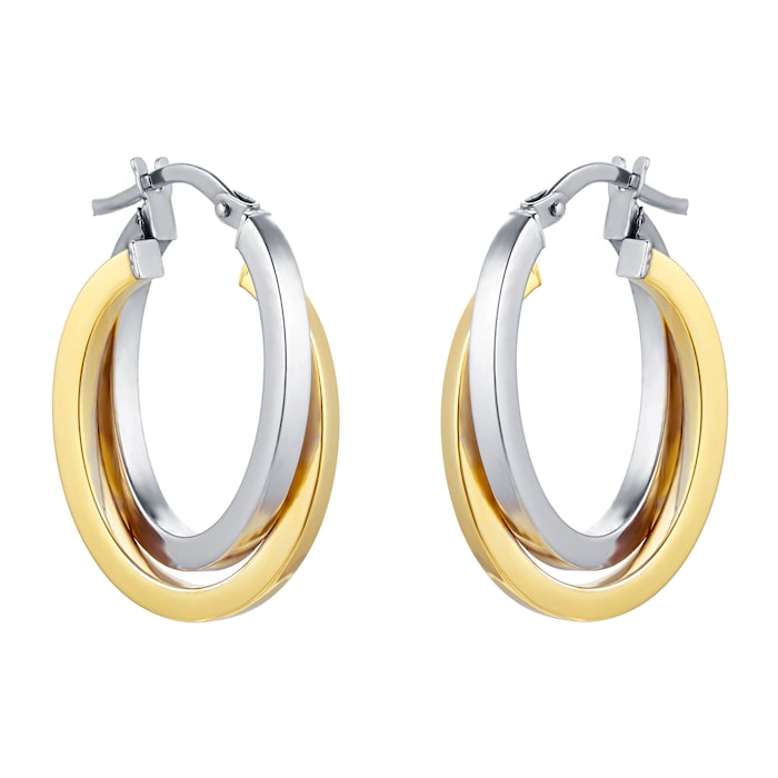 Goldsmiths 18ct Bi Colour Gold Oval Crossover Hoop Earrings