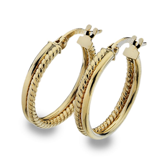 Goldsmiths 9ct Yellow Gold Roped Double Hoop Earrings