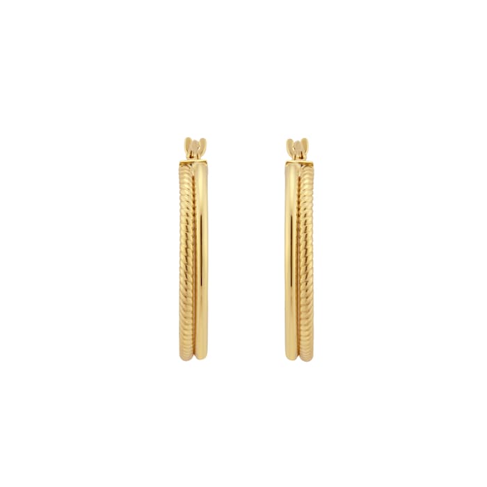 Goldsmiths 9ct Yellow Gold Roped Double Hoop Earrings