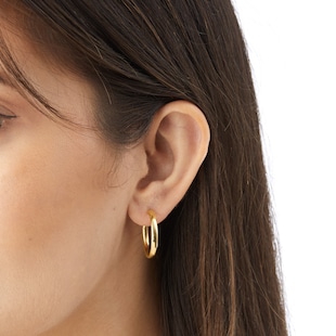Goldsmiths 9ct Yellow Gold Medium Tube Hoop Earrings