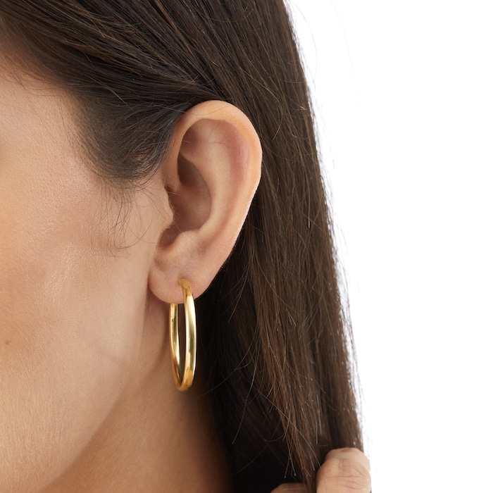 Goldsmiths 9ct Yellow Gold Large Tube Hoop Earrings