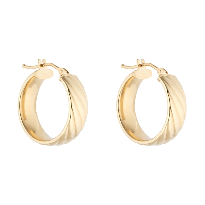 Goldsmiths 9ct Yellow Gold 15mm Textured Hoop Earrings