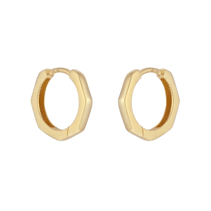 Goldsmiths 9ct Yellow Gold Hexagon Huggie Hoop Earrings