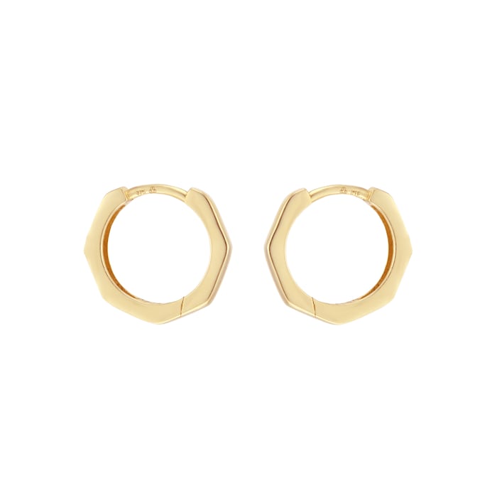 Goldsmiths 9ct Yellow Gold Hexagon Huggie Hoop Earrings