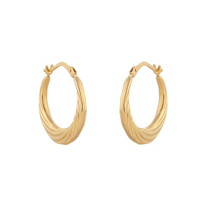 Goldsmiths 9ct Yellow Gold Textured Creole Hoop Earrings