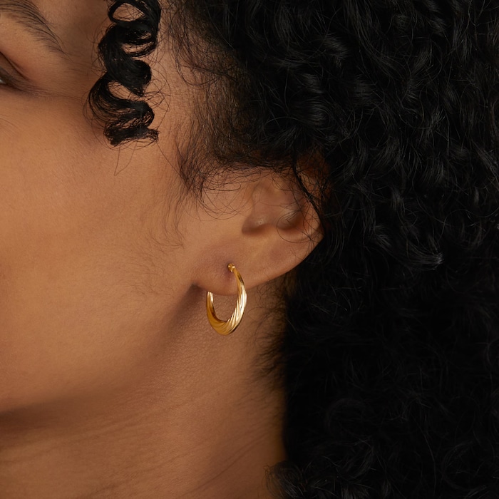 Goldsmiths 9ct Yellow Gold Textured Creole Hoop Earrings