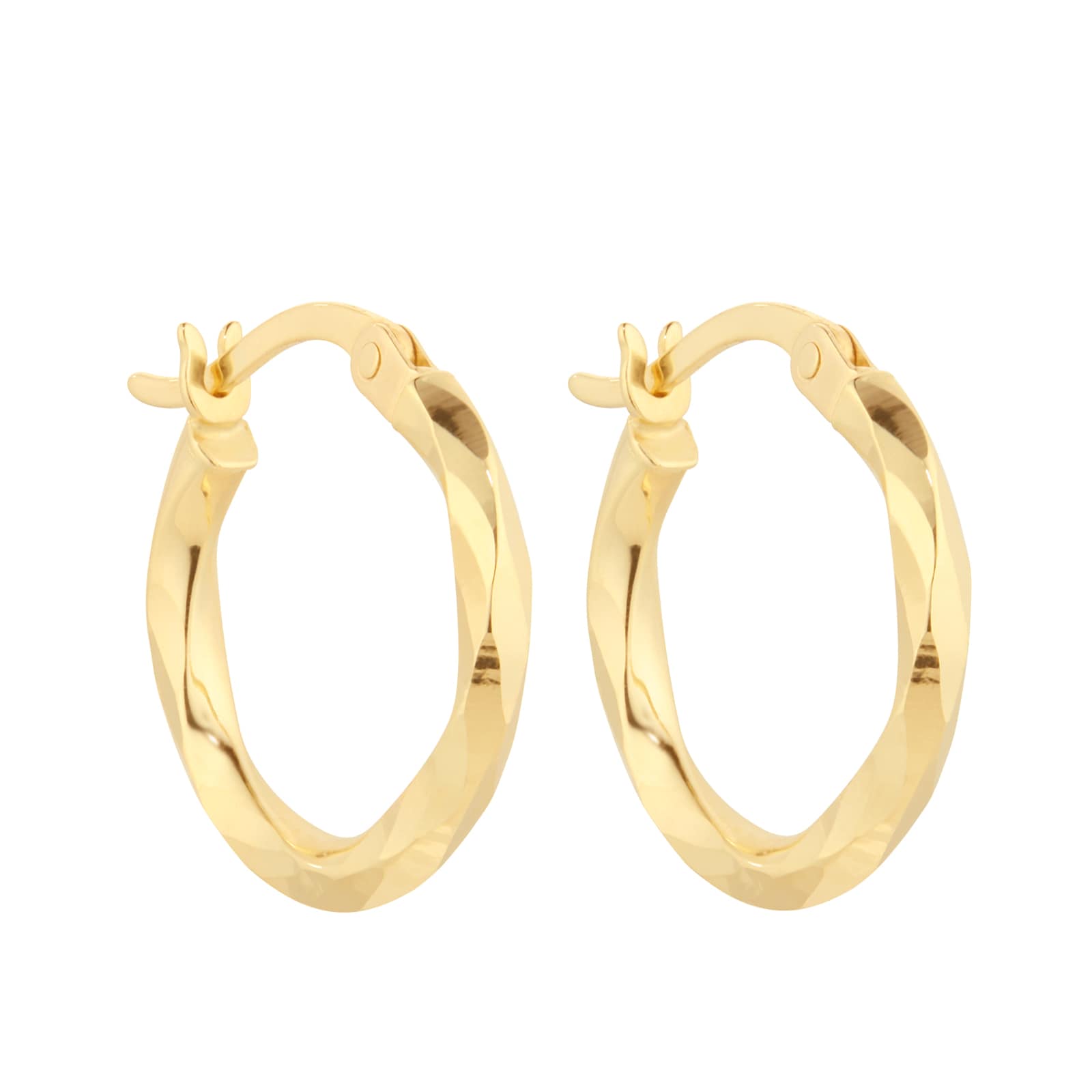 18ct Yellow Gold Fluid Diamond Cut Hoop Earrings