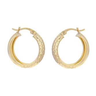Goldsmiths 9ct Yellow Gold Diamond Cut Creole Hoop Earrings
