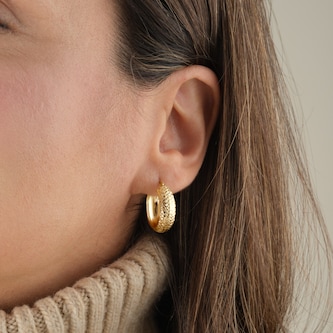 Goldsmiths 9ct Yellow Gold Diamond Cut Creole Hoop Earrings