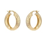 Goldsmiths 9ct Yellow Gold Diamond Cut Creole Hoop Earrings