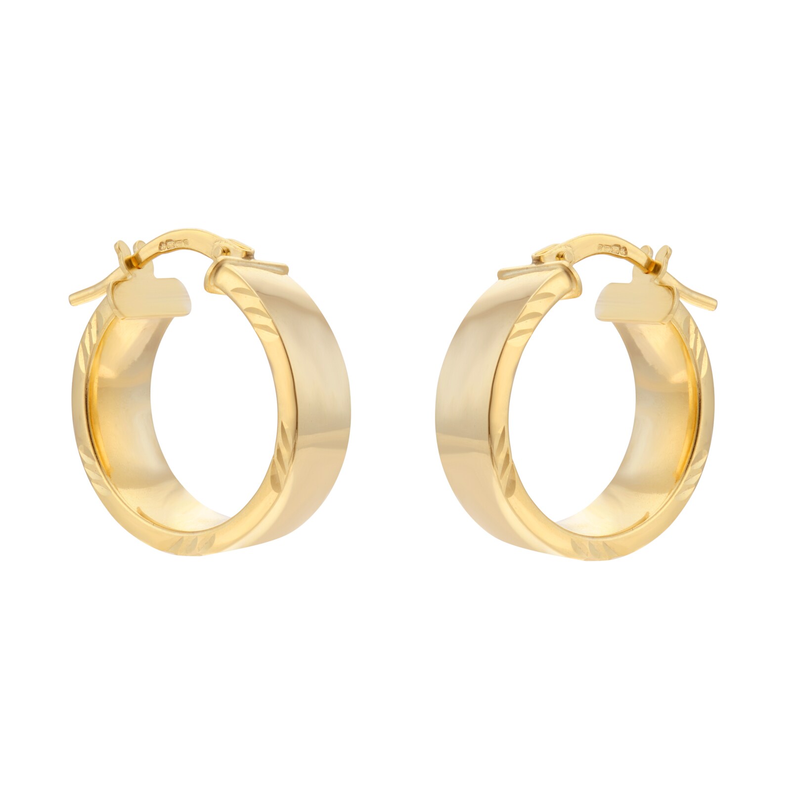 Goldsmiths 9ct Yellow Gold Diagonal Cut Edge Hoop Earrings