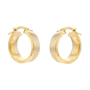 Goldsmiths 9ct Yellow Gold Diagonal Cut Edge Hoop Earrings