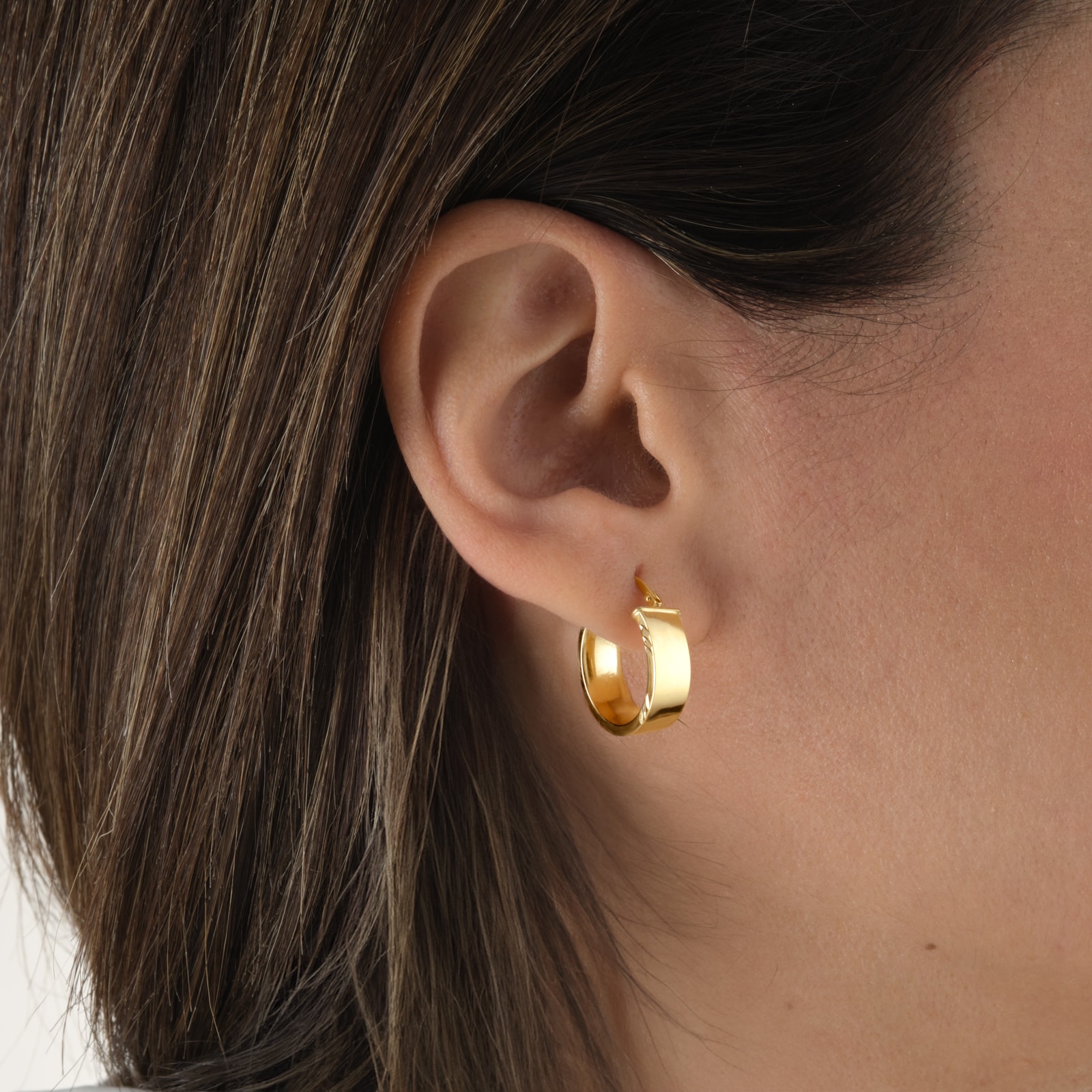 Goldsmiths 9ct Yellow Gold Diagonal Cut Edge Hoop Earrings