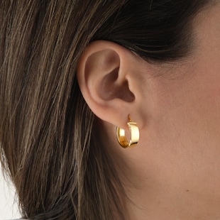 Goldsmiths 9ct Yellow Gold Diagonal Cut Edge Hoop Earrings
