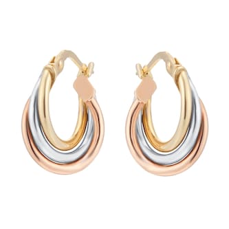 Goldsmiths 9ct Tri Colour Gold Hoop Earrings Goldsmiths 9ct Tri Colour Gold Hoop Earrings