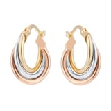 Goldsmiths 9ct Tri Colour Gold Hoop Earrings