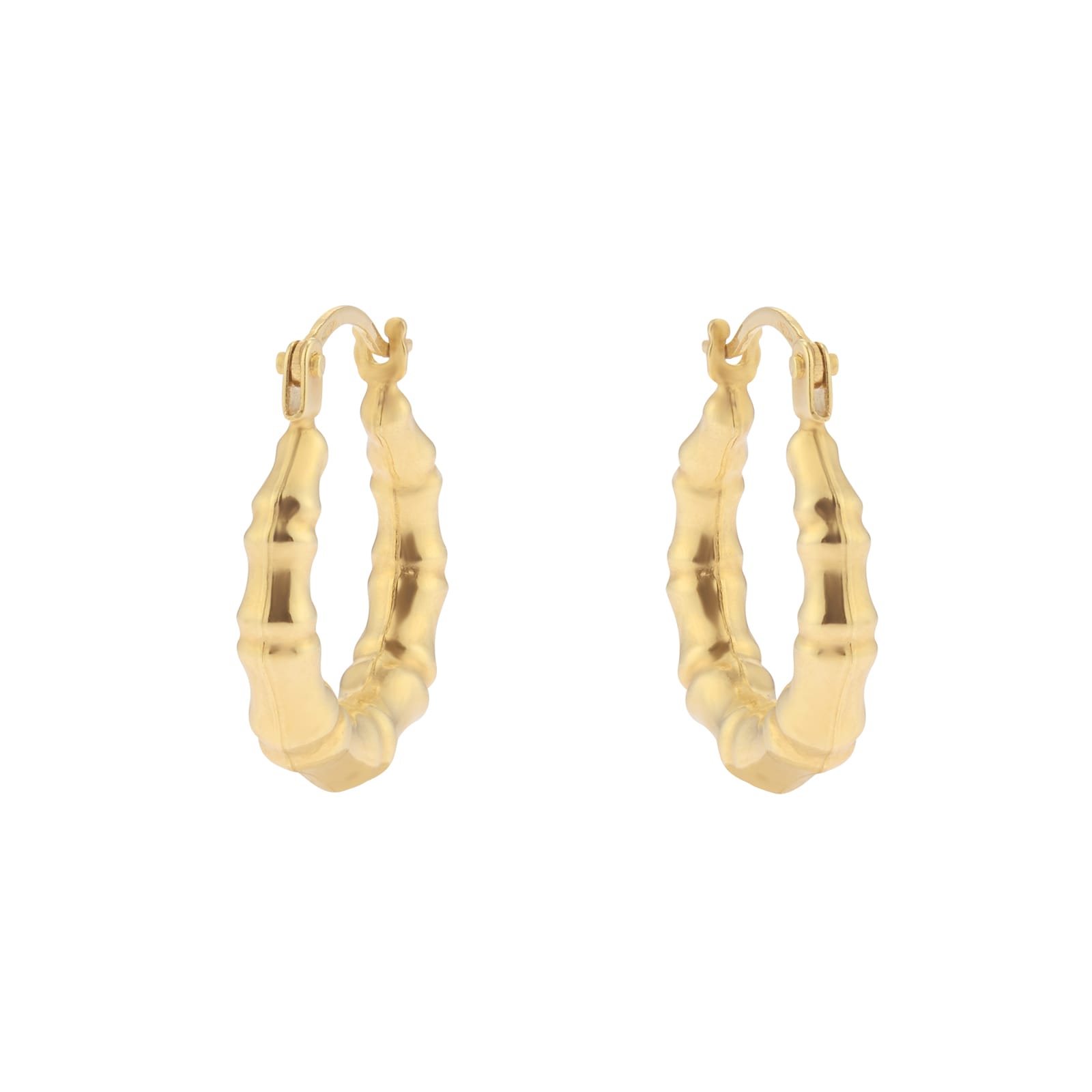 9ct Yellow Gold 15mm Bamboo Creole Hoop Earrings