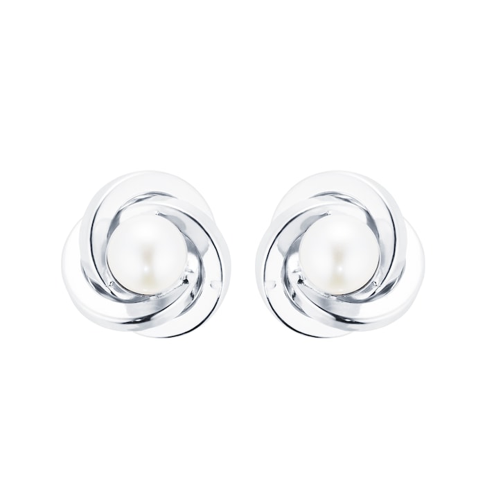 Goldsmiths 9ct White Gold and Pearl Knot Stud Earrings