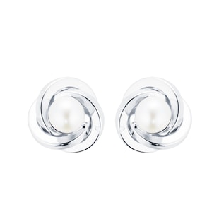 Goldsmiths 9ct White Gold and Pearl Knot Stud Earrings