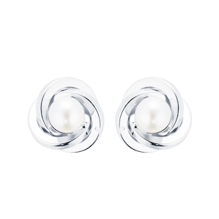 Goldsmiths 9ct White Gold and Pearl Knot Stud Earrings 5.57.3313 ...