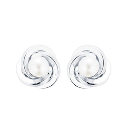 15040163 - 9ct White Gold and Pearl Knot Stud Earrings