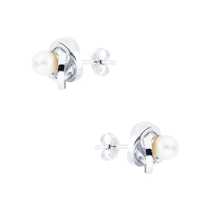 Goldsmiths 9ct White Gold and Pearl Knot Stud Earrings