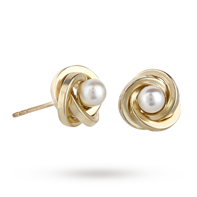 Goldsmiths 9ct Yellow Gold and Pearl Knot Stud Earrings
