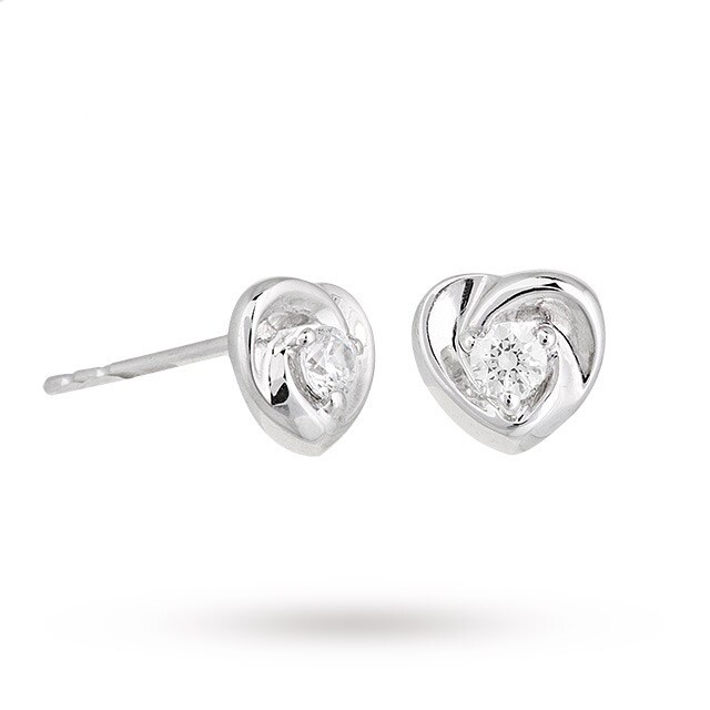 Goldsmiths 9ct White Gold Cubic Zirconia Heart Stud Earrings
