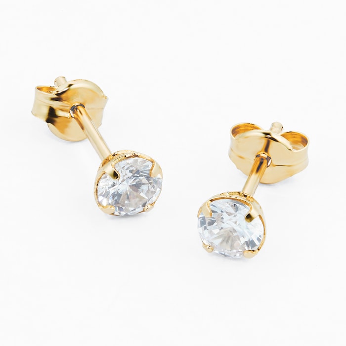 Goldsmiths 9ct Yellow Gold 4mm Cubic Zirconia Stud Earrings 1.58.6989 ...