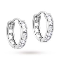 15040237 - 9ct White Gold Cubic Zirconia Huggie Earring