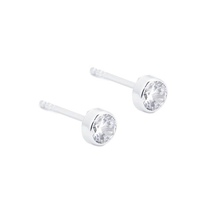 Goldsmiths 9ct White Gold Rub over Cubic Zirconia Stud Earrings