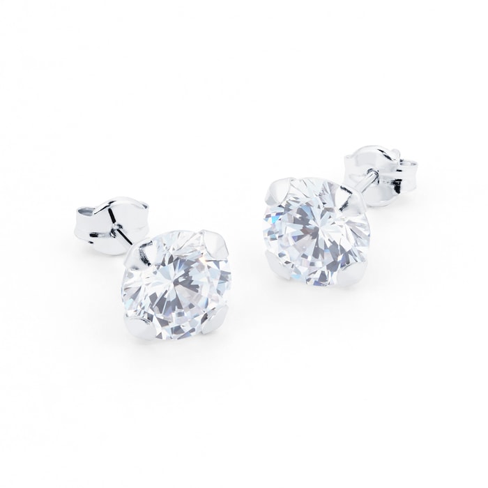 Goldsmiths 9ct White Gold 7mm Cubic Zirconia Stud Earrings