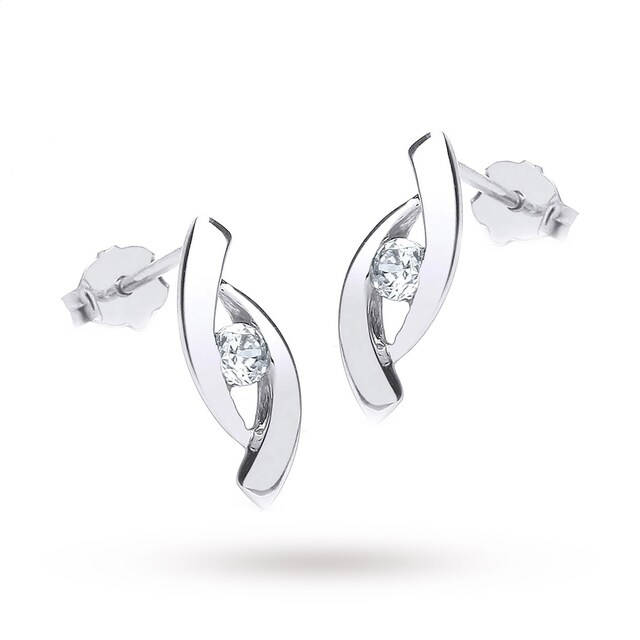 Goldsmiths 9ct White Gold Cubic Zirconia Crossover Earrings