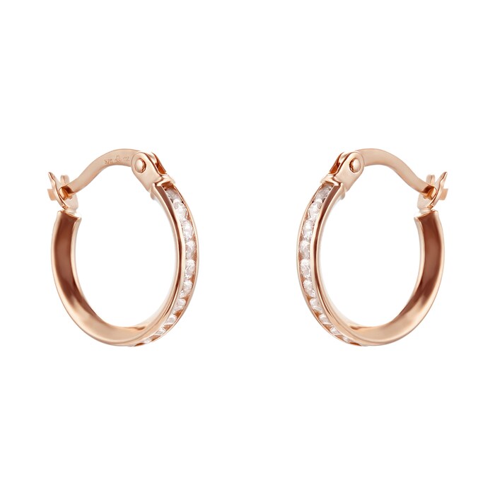 Goldsmiths 9ct Rose Gold Cubic Zirconia Hoop Earrings
