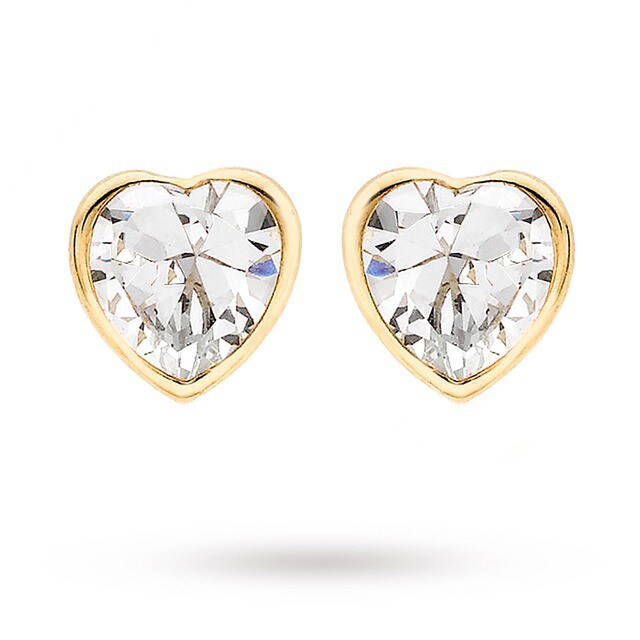 Goldsmiths 9 Carat Yellow Gold Cubic Zirconia Heart Stud Earrings