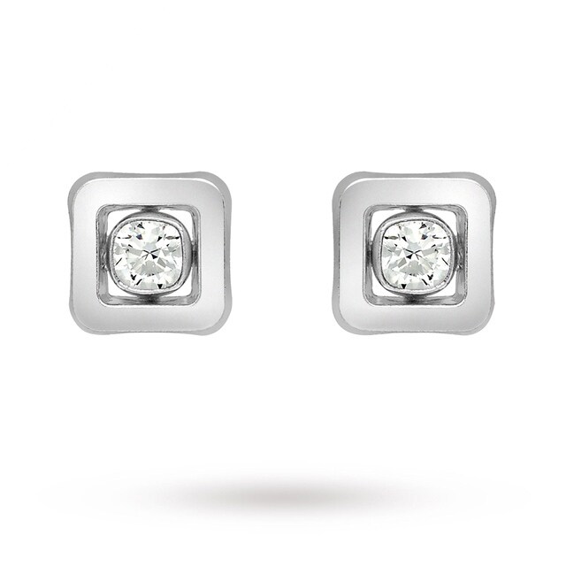 Goldsmiths 9 Carat White Gold Cubic Zirconia Square Stud Earrings