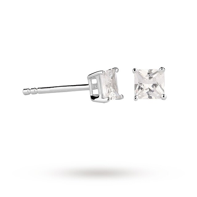 Goldsmiths 9ct White Gold Princess Cut 6mm Cubic Zirconia Stud Earrings