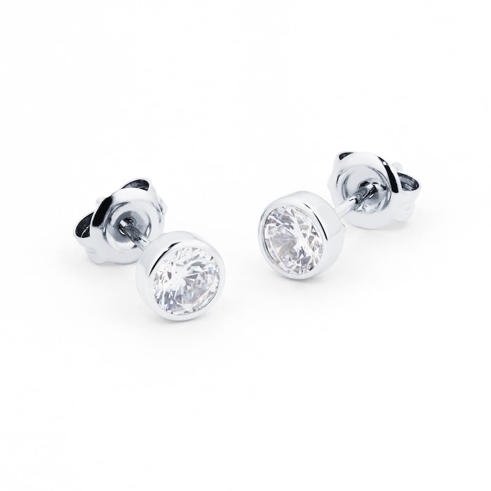 Goldsmiths 9ct White Gold 5mm Bezel Set Stud Earrings