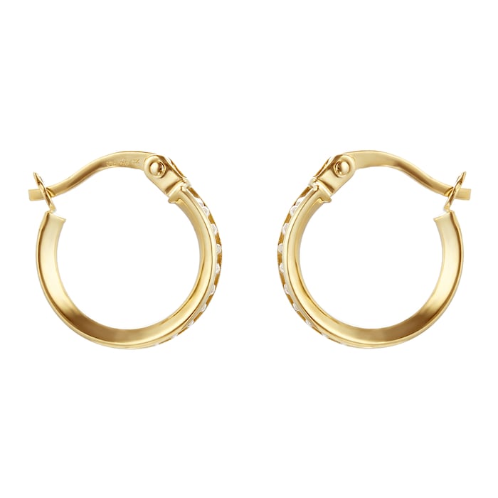 Goldsmiths 9ct Yellow Gold 10mm Crystal Hoop Earrings