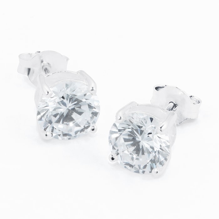 Goldsmiths Silver 7mm Round Crystal Earrings