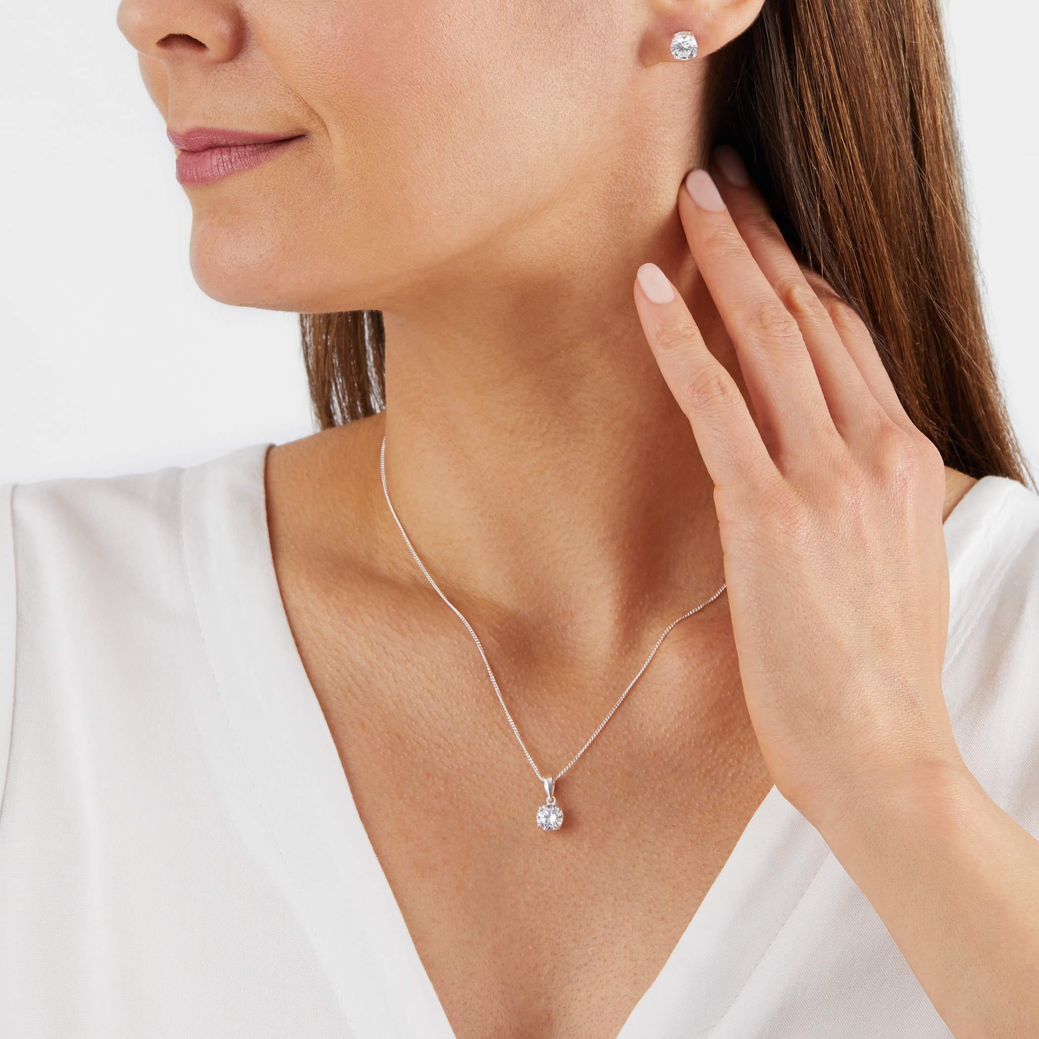Goldsmiths Silver 7mm Round Crystal Earrings Goldsmiths Silver 7mm Round Crystal Earrings