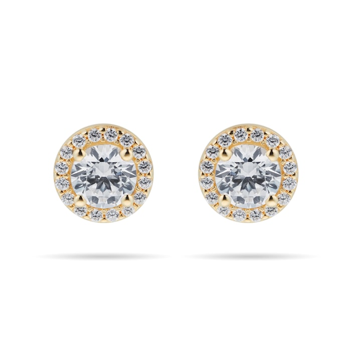 Goldsmiths 9ct Yellow Gold Cubic Zirconia Halo Stud Earrings