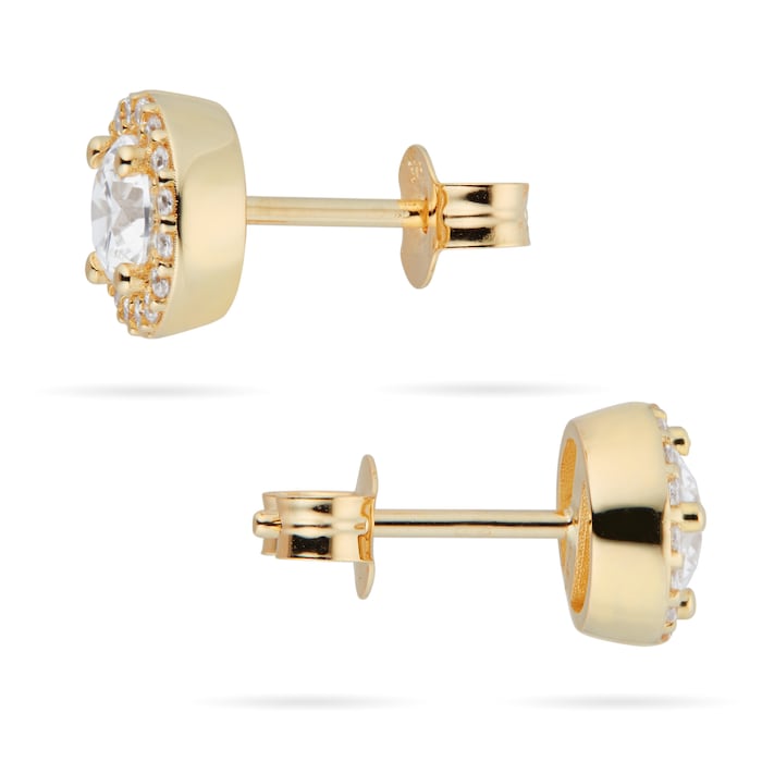 Goldsmiths 9ct Yellow Gold Cubic Zirconia Halo Stud Earrings