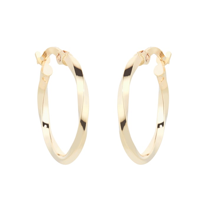 Goldsmiths 9ct Yellow Gold Fluid Twist 15mm Hoop Earrings