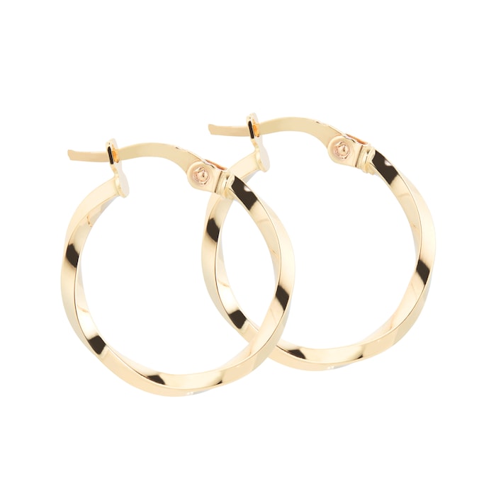 Goldsmiths 9ct Yellow Gold Fluid Twist 15mm Hoop Earrings