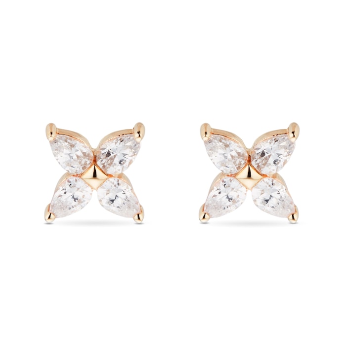 Goldsmiths 9ct Yellow Gold Marquise Cubic Zirconia Floral Stud Earrings