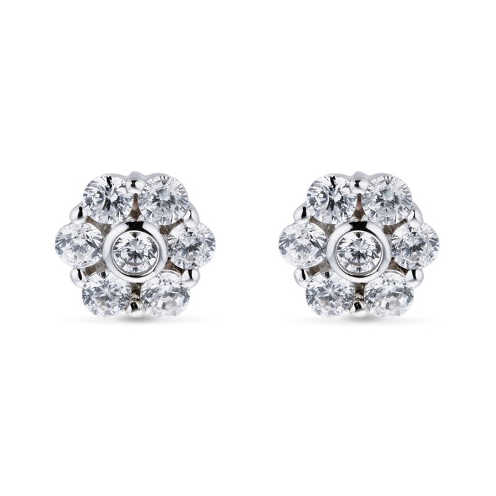 Goldsmiths 9ct White Gold Cluster Cubic Zirconia Floral Stud Earrings